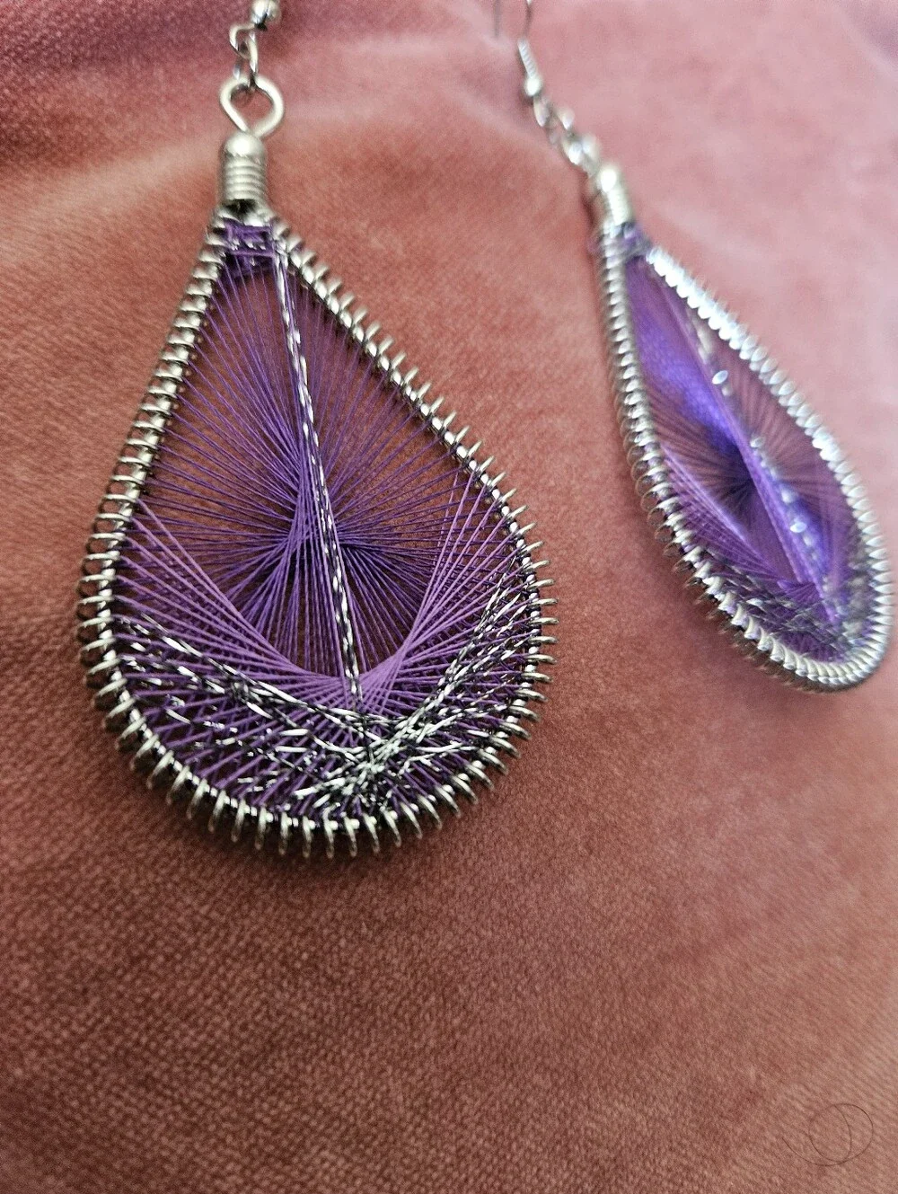 Purple and silver teardrop earrings
